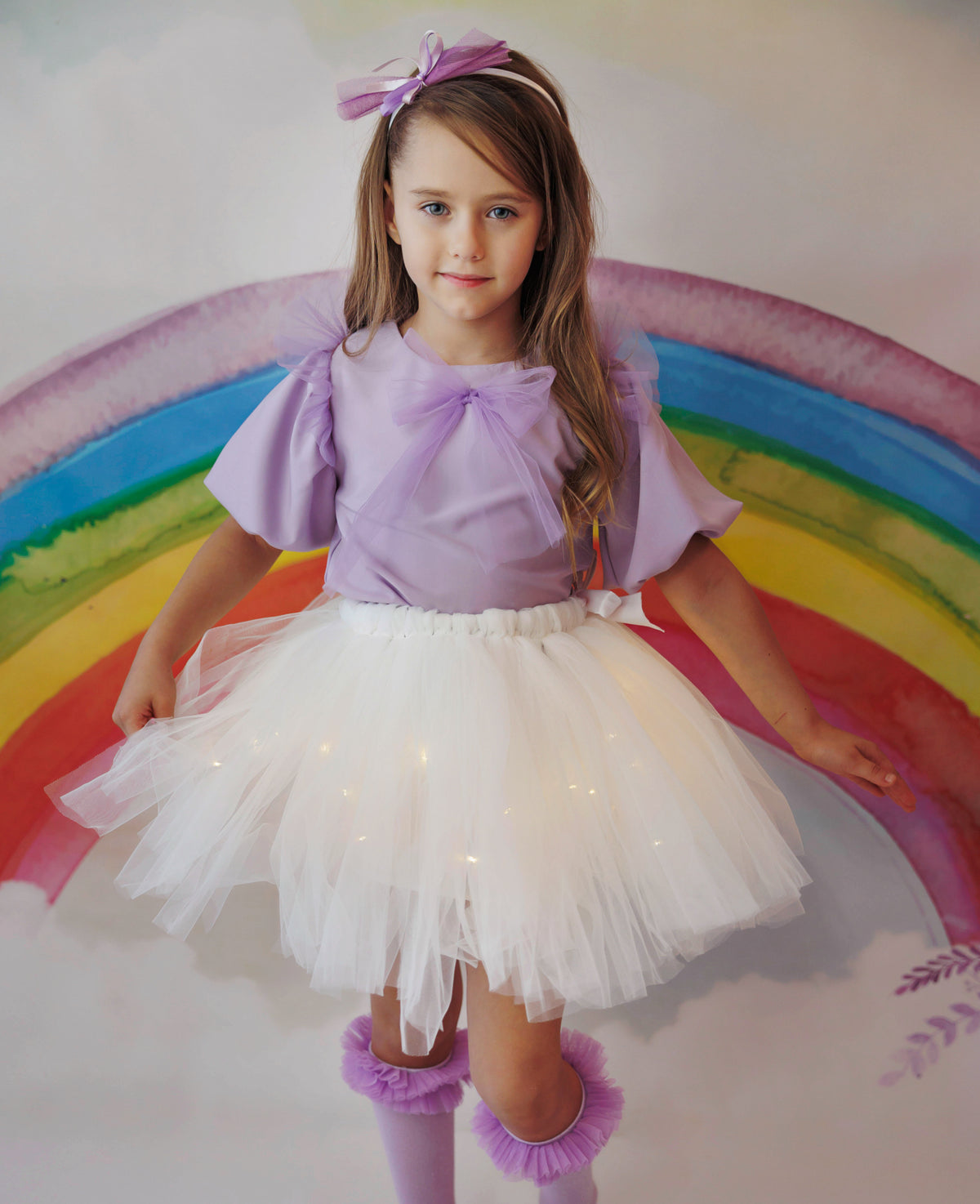 Compleu cu Luminițe, Alb Lila, 2 Piese