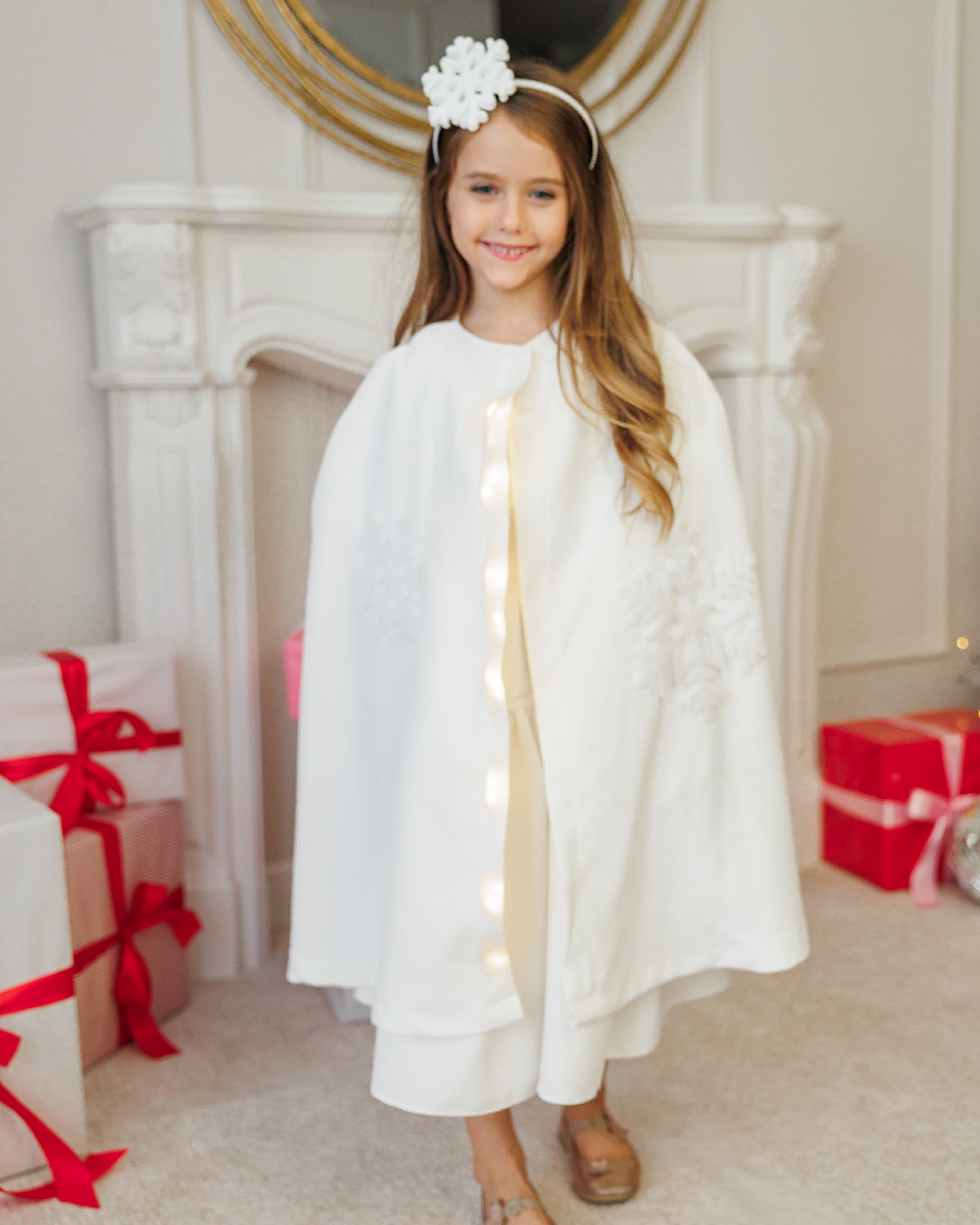 Snowflake Costume with Lights, Cape + Headband, for Little Girls