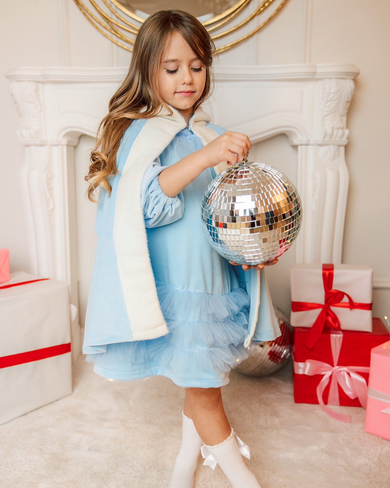 Compleu Rochiță+Pelerină, Bleu, de Craciun