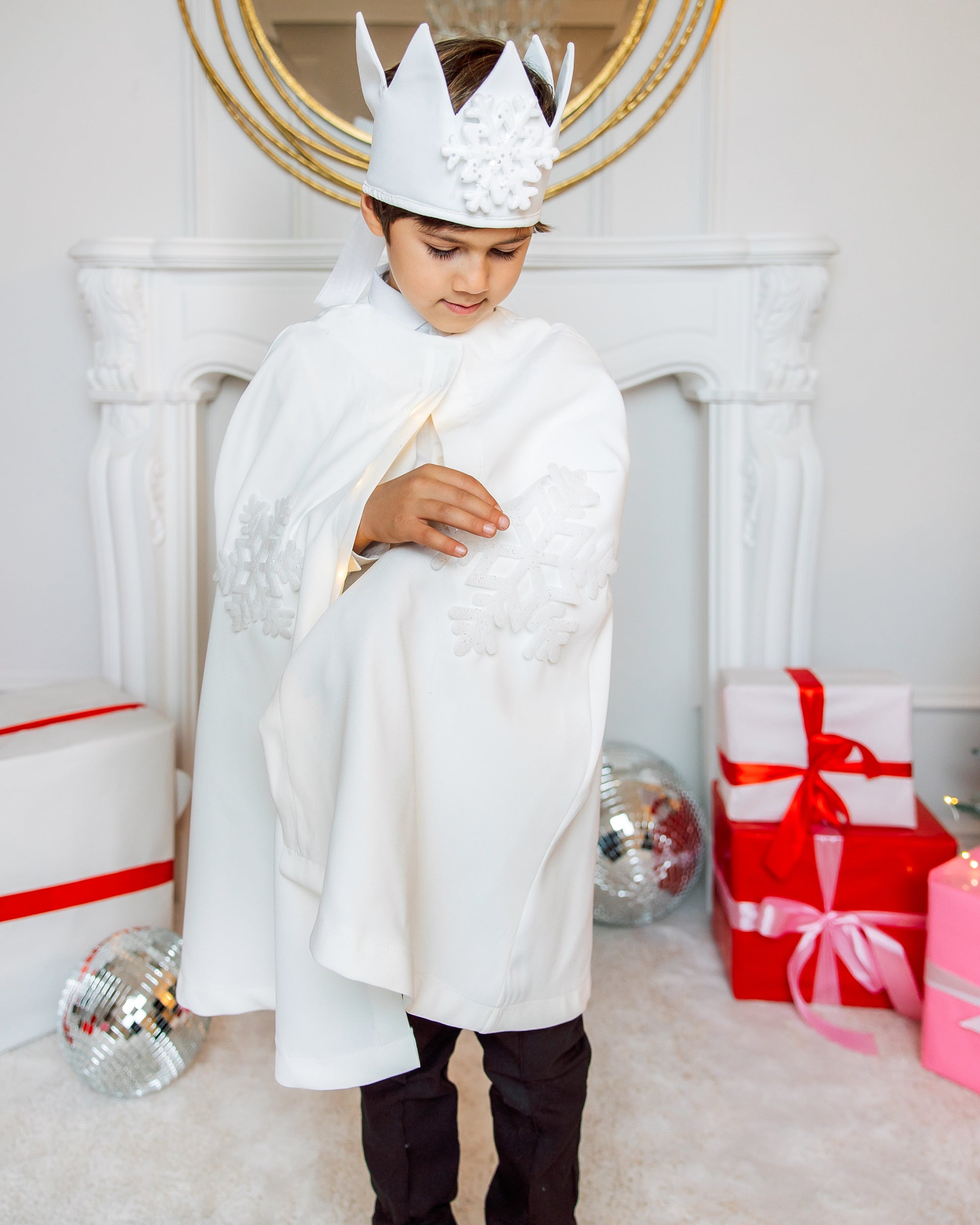 Costum de FULG DE NEA cu luminițe, Pelerină + Coroană, de băiat