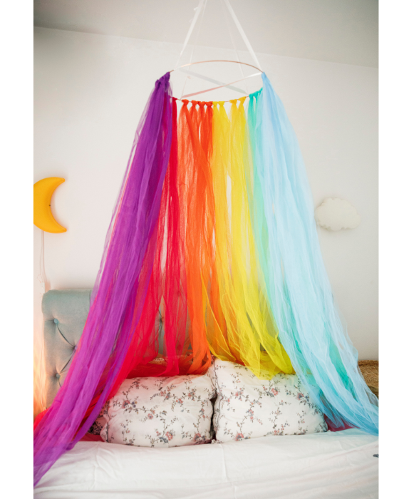 Rainbow Canopy, Multicolor Tulle for the Child's Room