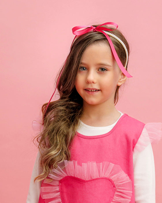 Headband with Pearls and Pink Ribbon