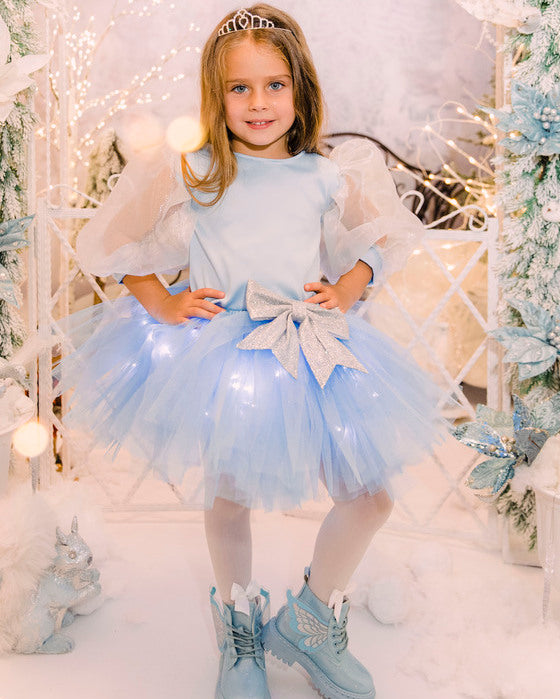Fustița cu Luminițe, Bleu, Prințesa de Gheață cu Fundiță argintie