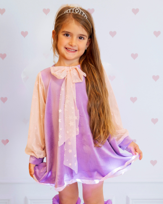 Rochiță cu Luminițe Mov, din Catifea de Craciun