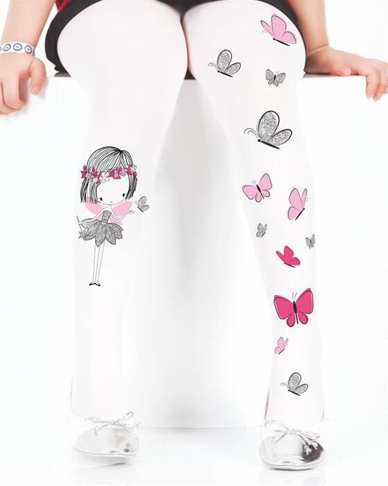 Glitter Butterfly Tights, White-Pink