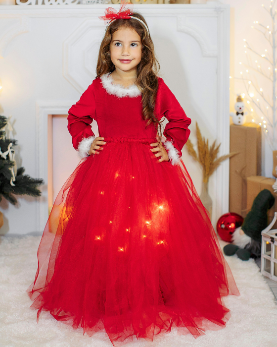 Fustița cu Luminițe, Roșie, Cadou minunat pentru Fetițe, Scufița Roșie