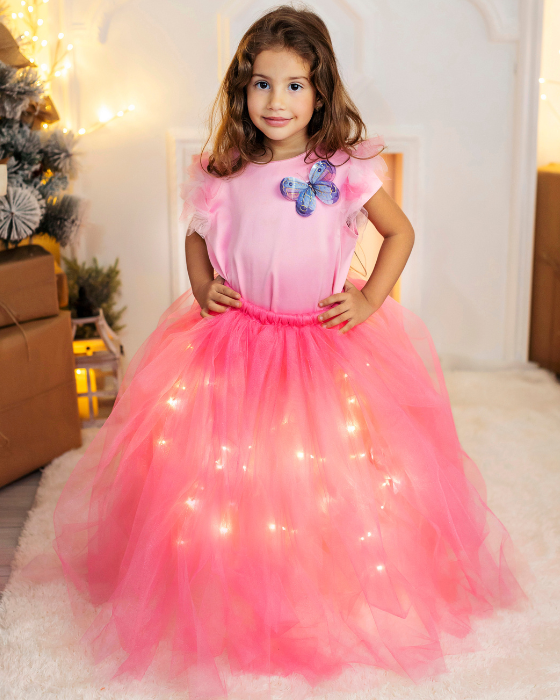 Fustița cu Luminițe Lungă, Roz, Cadou minunat pentru fetițe