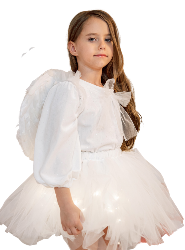 Costum Fustiță+Bluziță+Aripi, Înger, Serbare