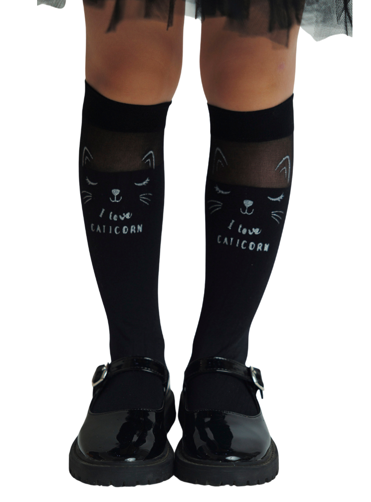 Șosețele Pisicuță Caticorn, negre, cu sclipici