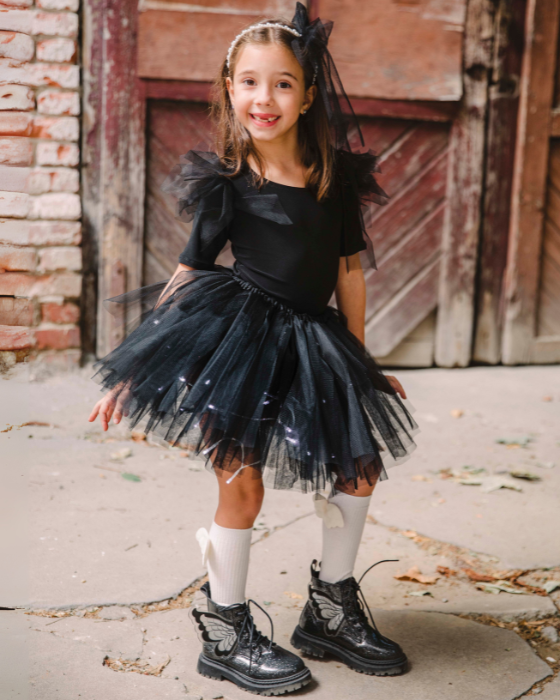 3-piece Black Halloween Costume, Skirt + Bodysuit + Headband