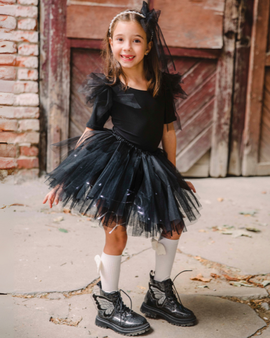 3-piece Black Halloween Costume, Skirt + Bodysuit + Headband