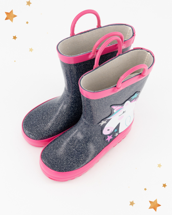 Cizmulițe Unicorn de Cauciuc, Glitter Argintiu și Steluțe, 30