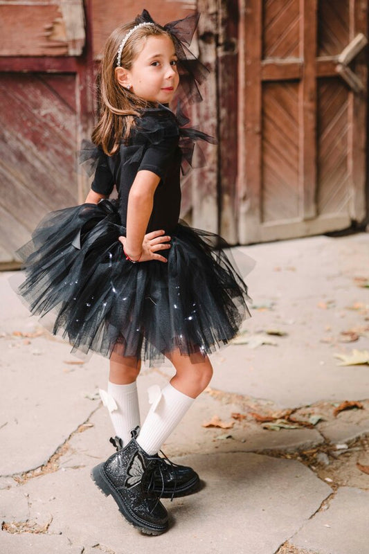 3-piece Black Halloween Costume, Skirt + Bodysuit + Headband