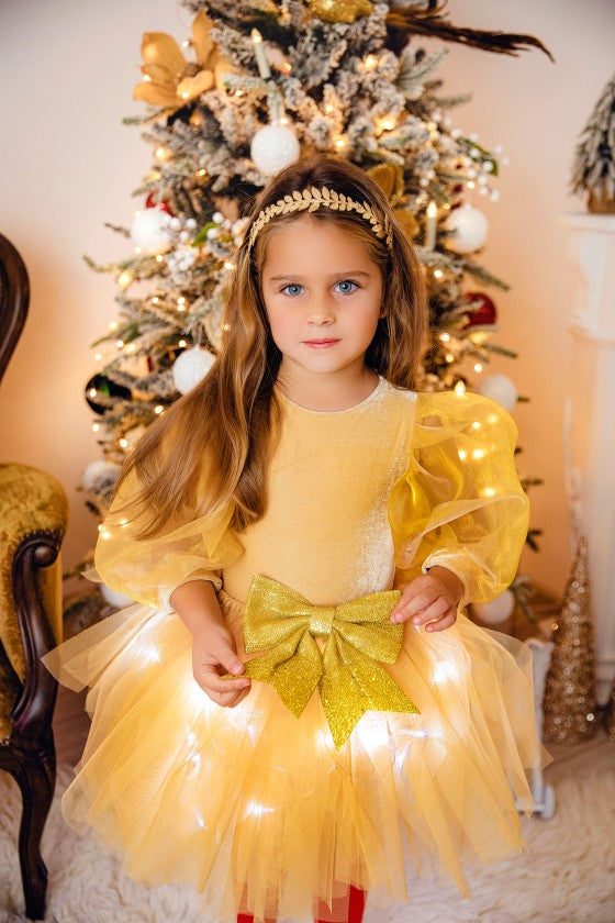 Golden Outfit Sunsuit for Girls, Skirt + Blouse