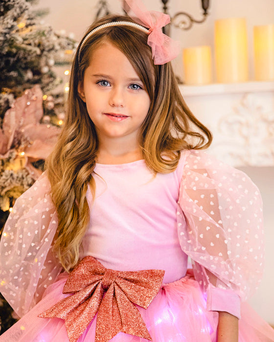 Pink Soft Velvet Bodysuit with Puff Sleeves