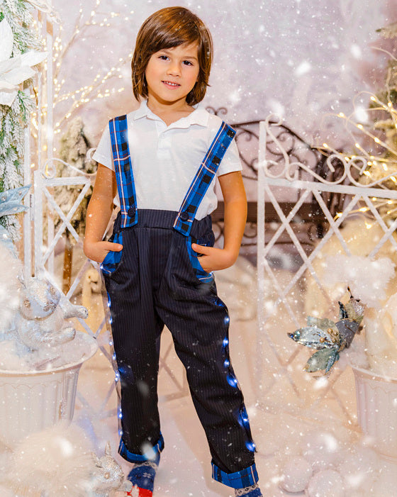 Pantaloni cu Led-uri, Negru Bleumarin, cu Bretele Ajustabile