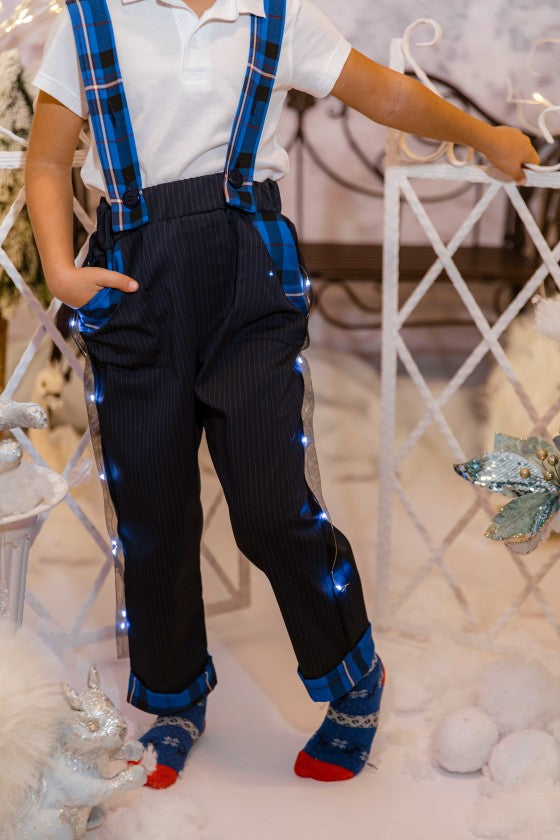 Pantaloni cu Led-uri, Negru Bleumarin, cu Bretele Ajustabile