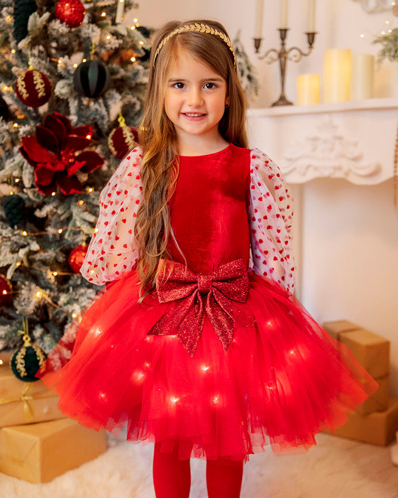 Fustița cu Luminițe, Roșie cu Fundiță cu Sclipici, de Mos Craciun