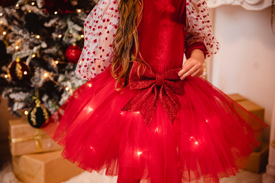 Fustița cu Luminițe, Roșie cu Fundiță cu Sclipici, de Mos Craciun