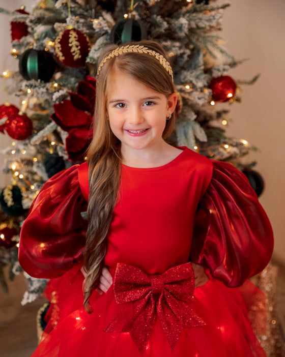 Bluzita de Craciun Rosie , cu Mâneci Bufante din tafta, 2-4 ami