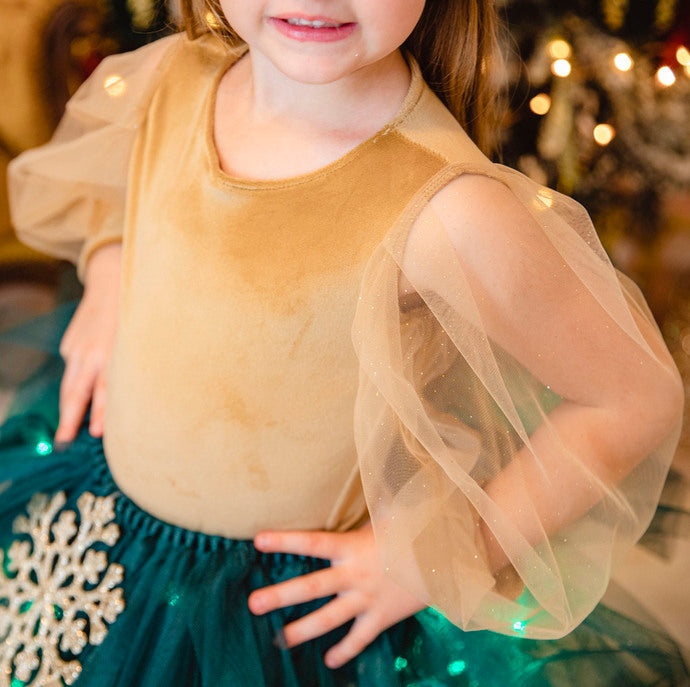 Body Catifea Maro Zâna Toamnei, cu Mâneci Bufante cu Sclipici