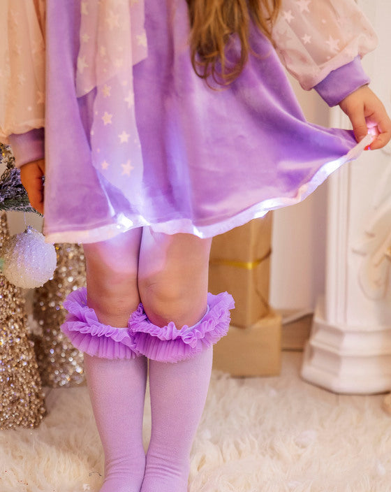 Rochiță cu Luminițe Mov, din Catifea de Craciun