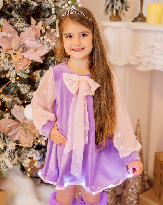 Rochiță cu Luminițe Mov, din Catifea de Craciun