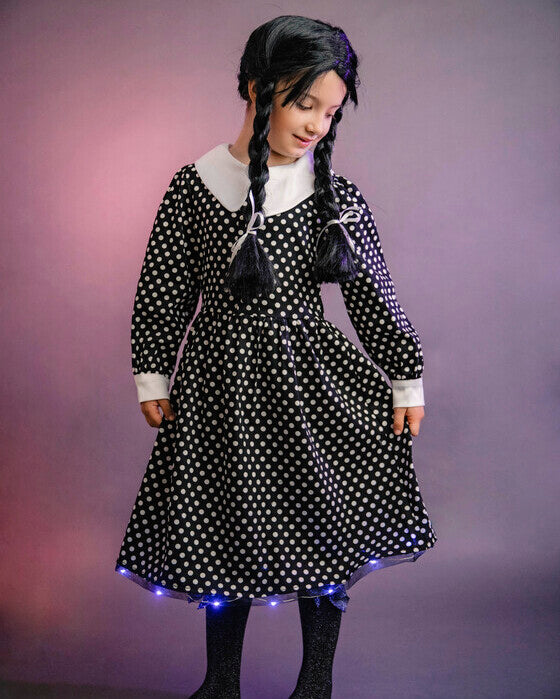 Black Polka Dot Halloween Dress, 10-12 years, girls