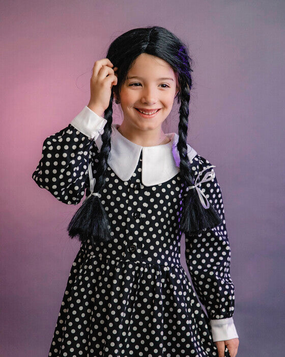 Rochiță Neagră cu Buline de Halloween, 10-12 ani,  fete