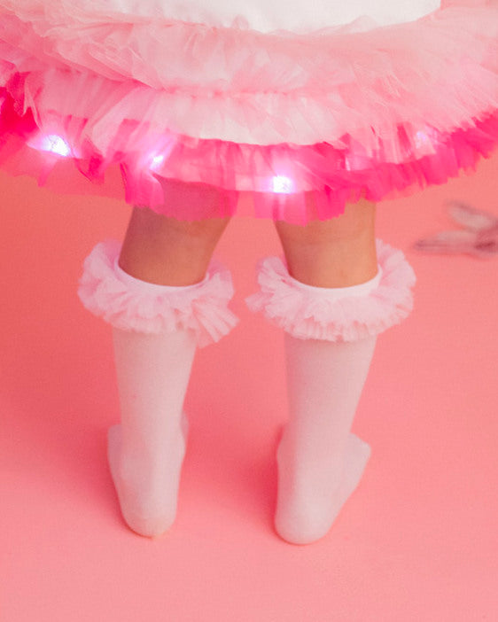 Șosețele cu Volănașe din Tulle Roz